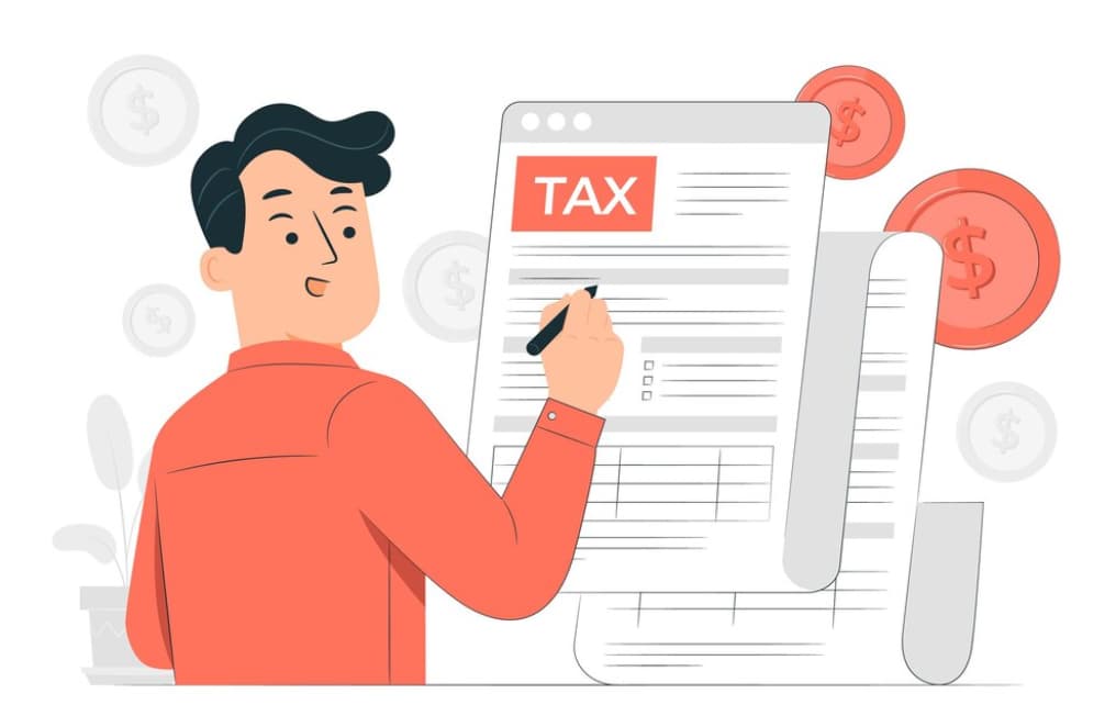 An illustration of a man filling out a tax form